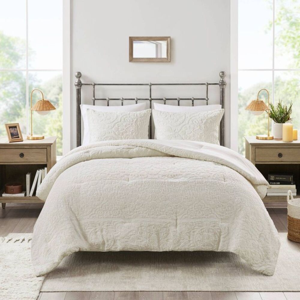 Madison Park. Cream Quilted Comforter Set with Embossed Medallion Pattern - Picture 4 of 12